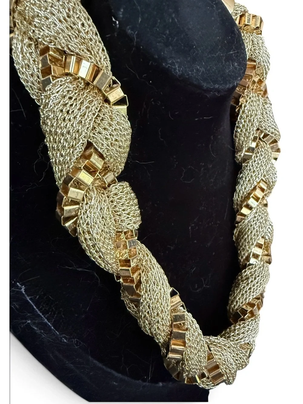 Gold Braided Mesh Statement Necklace - Women Jewelry